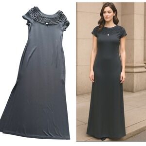 Joseph Ribkoff Black Maxi‎ Dress Cutout Neckline Short Sleeve  Side Slit sz 10